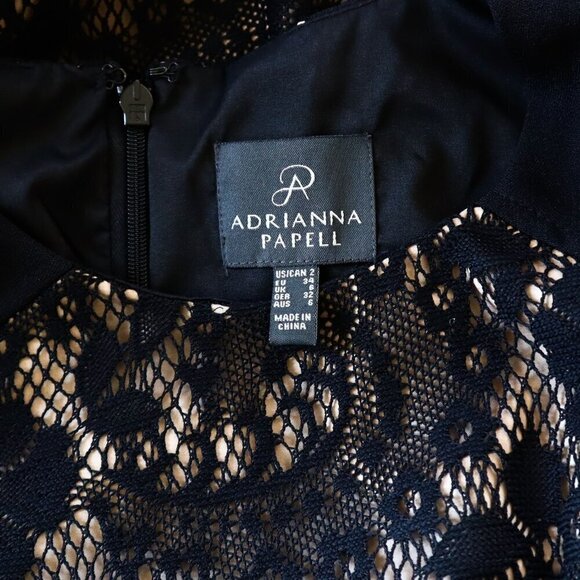 Adrianna Papell Black Lace Nude Panel Fitted Stretch Knit Cocktail Dress 2 - Picture 5 of 5